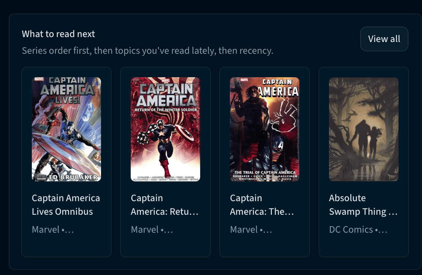 ComicAtlas dashboard showing library overview and reading activity